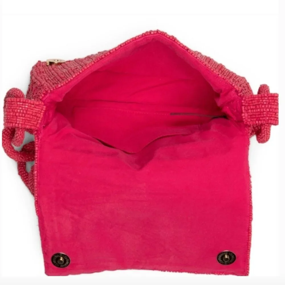 MADE IN INDIA Raspberry Sparkle Beaded Chain Strap Shoulder Bag